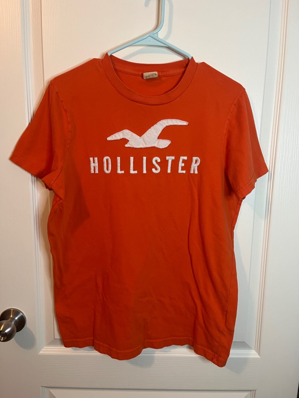 Hollister Bright Orange Logo Tee Boys Sz L